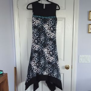 PerSeption Concept Black and Turquoise Asymmetrical Handkerchief Hem Dress